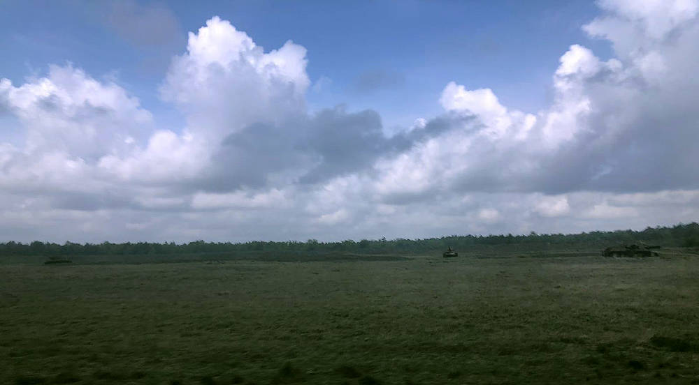 Grüne Wiese und Blauer Himmel mit Wolken
